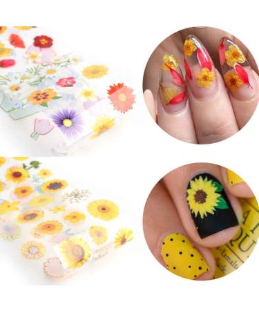 Colorful Flower Nail Foils - Nail Art Glue Transfer Decals for Acrylic Nails - 10 Sheets - Buy Online on GoSupps.com