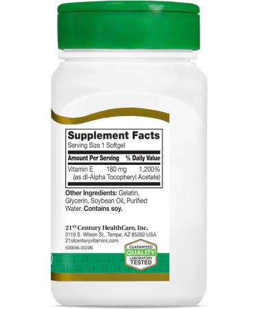 21st Century E 400 I.U. (DL-Alpha) Softgels 110 Count - Pack of 2 | High-Quality Vitamin E Supplement - Buy Online on GoSupps.com