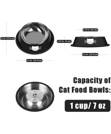Serentive 2Pcs Cat Bowls Non-Slip Stainless Steel Small Cat Food Bowls Unbreakable Thicken Cat Feeder 7 Oz Cat Dishes Suitable for Indoor Small Pets Removable Rubber Base Easily Clean Lovely Color Black Silver - Buy Online on GoSupps.com