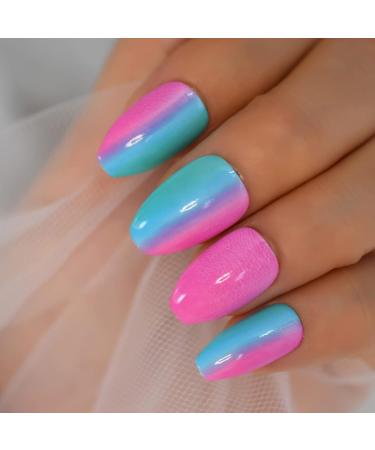 24pcs Chameleon Ombre Short Almond False Nails - Shiny Art Nails for Women & Girls | International Shipping - Buy Online on GoSupps.com