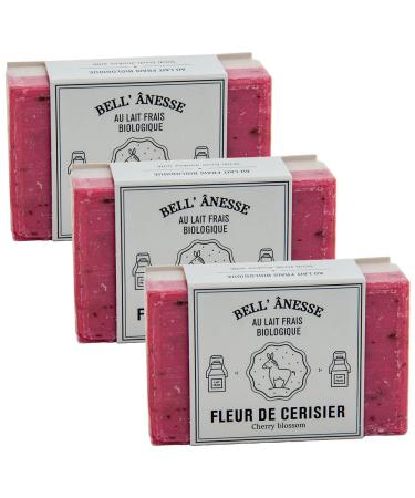 Label Provecne Label Provence Doublesided scrub soap with French soap for softening hydration and care for all skin types cherry blossom and donkey milk scent 125 g set of 3