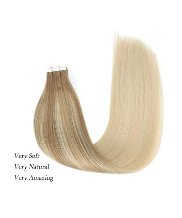 Buy Real Hair Balayage Tape In Extensions - Platinum Blonde & Ash Brown 45cm | 50g Invisible Double-Sided 20 Pieces - Buy Online on GoSupps.com