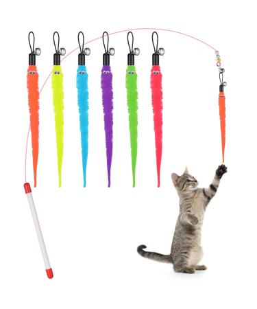 Cobee cat toys with springs toys for cats retractable interactive cat toys 6 pieces colorful refill worms with bells replacement plush tail worm interactive cat toys + 6 furry tailworms