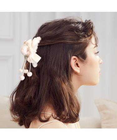 Furry Big Bow Hair Clips 4 Pack with Pearl Pendant - Non-slip Hair Claw Accessories for Women & Girls - Ideal for Thinner to Thick Hair Styling - Buy Online on GoSupps.com