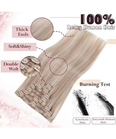 Easyouth Blonde Clip in Hair Extensions - Remy Double Weft Ash Blonde Highlights | 7Pcs 70g 14 Inch #18P613 - Buy Online on GoSupps.com