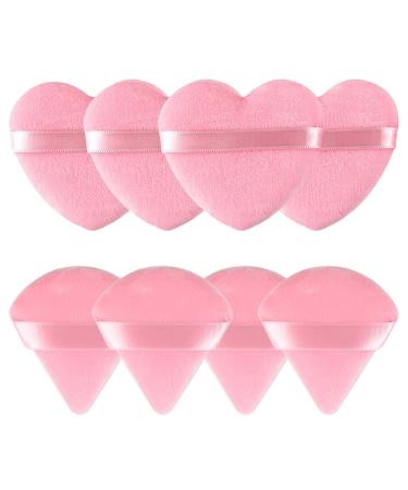 8 Pieces Powder Puffs Face Cosmetic Powder Puff Washable Reusable Soft Plush Powder Sponge Makeup Foundation Sponge for Face Body Loose Powder Wet Dry Makeup Tool Heart Shape + Triangle Pink Heart+Triangle Pink