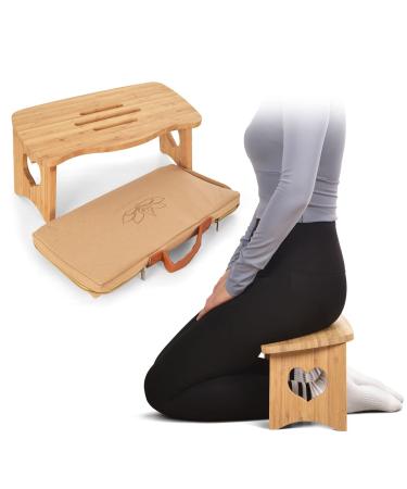 Kneeling Meditation Bench with Foldable Legs  Perfect Kneeling Stool Ergonomic Bamboo Yoga Bench for Extended Practice - Includes Carrying Bag