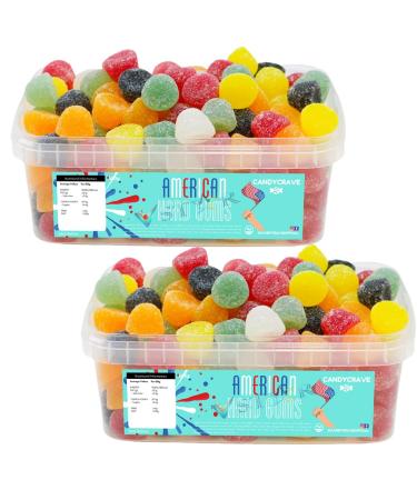 Candycrave Fruit Flavours Variety Sweet with Gummy Sweet Tub 600g (2 Tubs American Hard Gums) American Hard Gums 2 Tubs