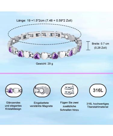 Vicmag Magnetic Hardship Women's Titanium Steel Bracelet - Ultra-Strength with Distance Tool (Purple Crystal & Solid Heart) - Perfect Gift for Her - Buy Online on GoSupps.com