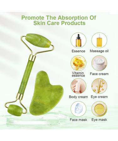 Uraqt Gua Sha & Facial Roller Set - Green Jade Massager for Skincare Fine Line Reduction & Valentine's Day Gifts - Buy Online on GoSupps.com