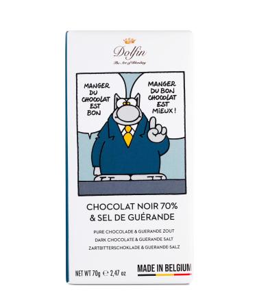 Dolfin Le Chat Dark Chocolate 70% Cocoa & Gu rande Salt - Handmade Belgian Chocolate - Sweet Bitter & Savory - Quality Confectionery Gourmet Sweets Delicatessen - Made in Belgium 70g