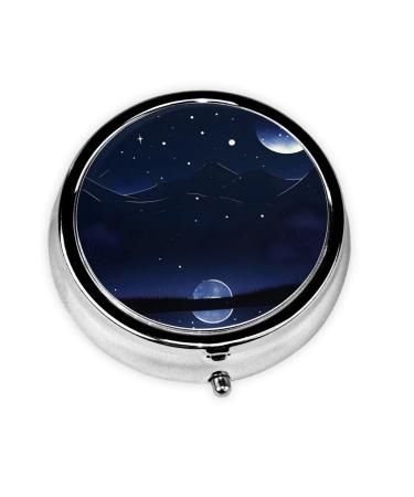 Serene Blue Night Viewround Pill Box 3 Compartment Round Pill Box Organizer &Portable Travel Pill Box for Traveling.