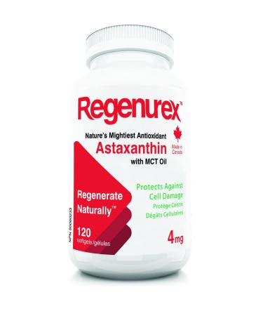 Regenurex Canadian Astaxanthin -120 ct -4mg- Supports Joint Skin Eye Health Naturally -A Super-Antioxidant Grown in BC