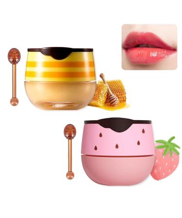 Lip Sleeping Masks Strawberry Lip Mask And Lip Sleeping Mask Honey Moisturizing Lip Balm Set for Dry Chapped Peeling Cracked Lips Lighten Dark Lip Color Wrinkle Lip Repair Protection Lip Balm Set
