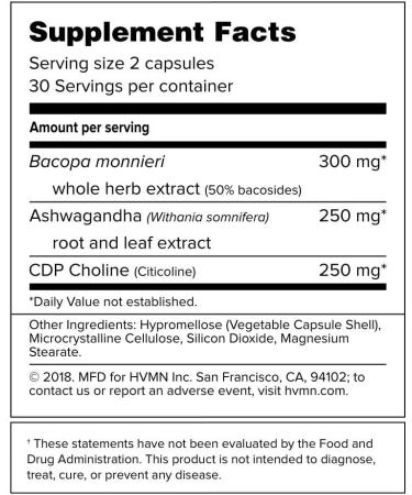 HVMN Rise Nootropic Supplement - Bacopa Monnieri, Ashwagandha, CDP Choline, Citicoline - 60 Count - Buy Online on GoSupps.com