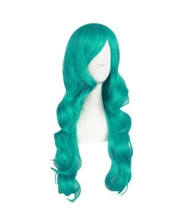 MapofBeauty 24 Inch Charming Synthetic Long Wavy Wig in Dark Teal Green - Women's Party Full Wig - Dark Turquoise - Buy Online on GoSupps.com