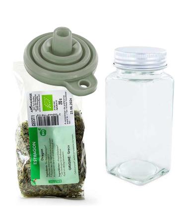 Powdered spice bottle + funnel + organic tarragon 20 g