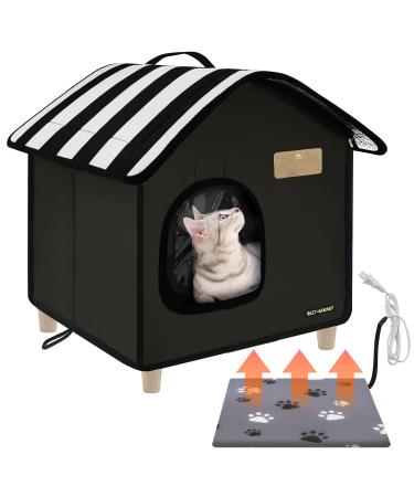 Rest-Eazzzy Cat House, Outdoor Cat Bed, Weatherproof Cat Shelter for Outdoor Cats Dogs and Small Animals black S house with heat pad