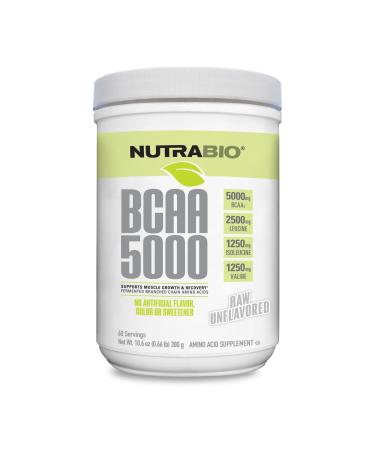 NutraBio BCAA 5000 Powder - Fermented Branched Chain Amino Acids for Muscle Growth & Recovery - Natural Flavors Sweeteners and Coloring Vegan Gluten Free - Unflavored 60 Servings