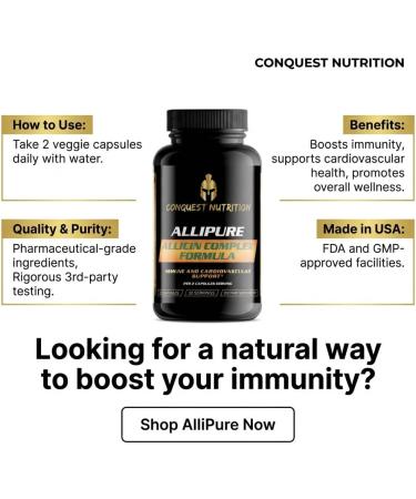 Conquest Nutrition AlliPure Allicin Complex, Immune Support Supplement, Veggie Capsules, 600mg, 30 Servings, Garlic Bulb Extract - Buy Online on GoSupps.com