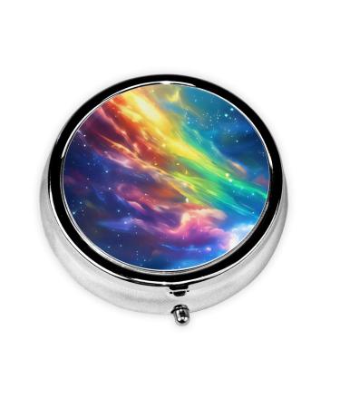 Colorful Nebula Portable Metal Pill Box Round Mini 3-Compartment Plastic Insert hinged Fastening Design Suitable for Small Pills Must-Have for Travel Black