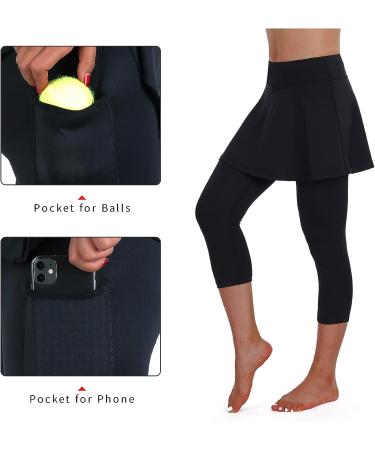 ANIVIVO Women Tennis Skirted Leggings with Pockets - Black Capris XX-Large - Buy Online on GoSupps.com