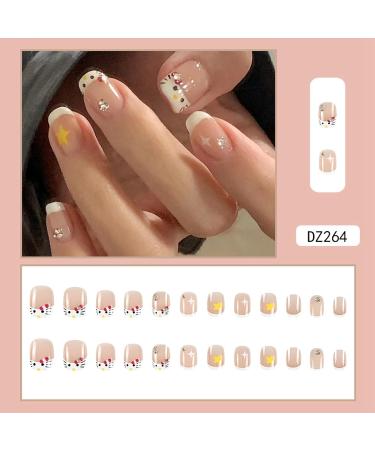 Buy Mrcuvaryas Cute French Press On Nails - Short 24-Piece Angular Acrylic Nail Tips with Pearl Gloss | White Cat French Fingernails for Women & Girls - Buy Online on GoSupps.com