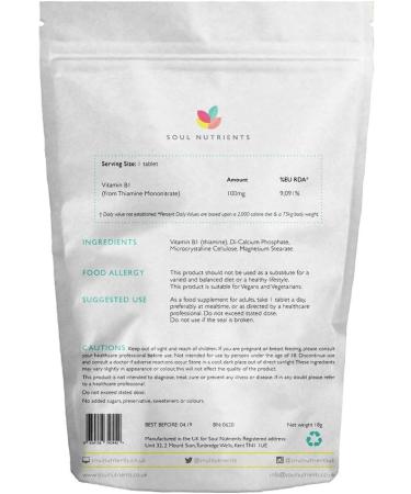 Soul Nutrients Vitamin B1 (Thiamine) Tablets - 120 Tablets | 3 Months Supply - Buy Online on GoSupps.com