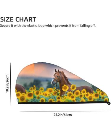 Hair Towel Wrap for Quick Drying - Button Closure Towel Turban in Horse Sunflowers | Shop Internationally - Buy Online on GoSupps.com