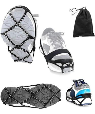 Ice Cleats, Highly Elastic Traction Cleats Grippers with Magic Tape Straps and Storage Bag, Anti Slip Walk Traction Cleats for Hiking Walking on Snow and Ice M: Women5-10/Men3-8/foot length 221-255mm