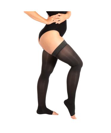 RIEMTEX PREMIUM compression stockings class 2 CCL2 23-32 mmHg with open toe thigh highs women men anthracite size 1