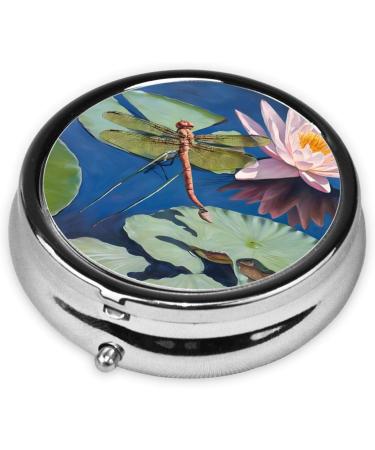 Dragonfly Painting Round Pill Box | 3 Compartment Portable Travel Medicine Organizer - Decorative Mini Purse for Vitamins & Tablets - Buy Online on GoSupps.com