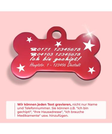 Ibera Gifts - Personalized Bone-Shaped Pendants for Medium to Large Dogs & Cats - Engraved Dog Collar Tags (Red Stars) - Buy Online on GoSupps.com