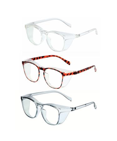 Anti Fog Safety Goggles UV400 Protective Glasses,Blue Light Blocking Eyeglasses for Men Women, Transparent Goggles 3pack-clear&leopard&blue