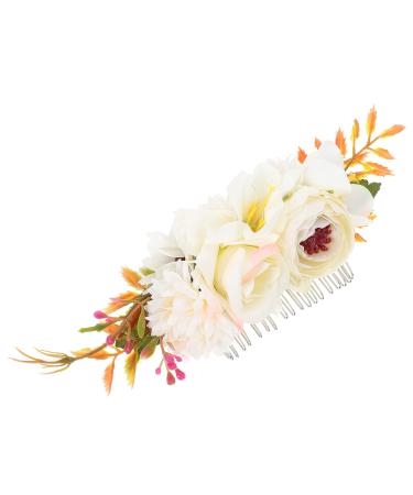 Angoily Bridal Comb Floral Hair Comb French Hair Pin French Combs Rose Hair Accessories Roses Artificial Flowers Floral Hair Headpiece Metal Comb White Cloth Flowers Seaside Resort Wedding