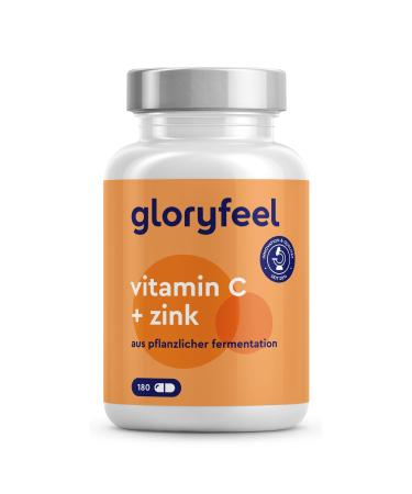 Vitamin C high doses 1000mg + zinc 20mg - 180 capsules - vegetable fermented & buffered (pH -neutral acid -free stomach) - laboratory test vegan made without additives