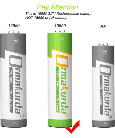 16650 Rechargeable Battery - 1800mAh 3.7V Li-ion Batteries for Flashlights (2 Pack) - International Shipping Available - Buy Online on GoSupps.com