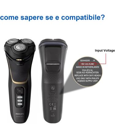 15V Philips Shaver Charger HQ8505 Cable UK - Compatible with Norelco Series 3000, 5000, 7000, 9000, One Blade QP6510, QP6520, QP6550, QP6610, QP6650 - Electric Shaver Adapter Power Supply - Buy Online on GoSupps.com