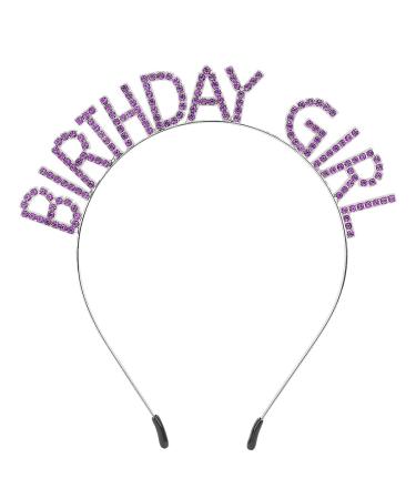 AOPRIE Birthday Girl Headband Deep Purple Birthday Tiara for Women Girls Happy Birthday Princess Crown Rhinestone Happy Birthday Accessories