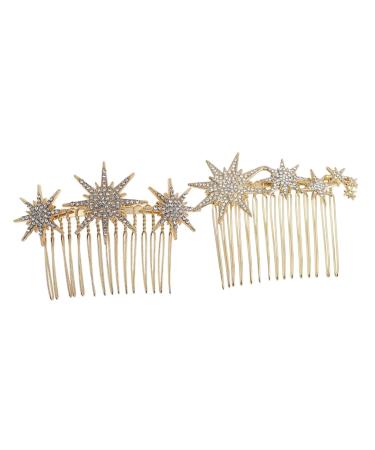 FRCOLOR Hair Comb Clips snowflake hair girl headpiece crystal hair for women decorative hair combs golden side rhinestone star hair hair side Diamond Miss Bride Headpiece 7.3x6cm Golden