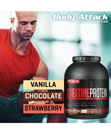 Buy Body Attack Creatine Protein Shake - Strawberry 2kg | 3G Creapure Wheypep Gluten-Free | International Shipping - Buy Online on GoSupps.com