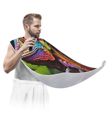 Animal Chameleon Beard Bib Apron Beard Hair Catcher for Men Shaving Fathers Day Anniversary Christmas Gifts for Dad Husband Beard Bib with 2 Suction Cups
