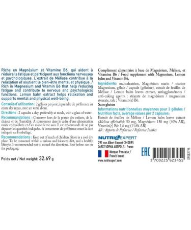 NUTRIEXPERT - Marine Magnesium B6+ - Food Supplement with Magnesium + Vitamin B6 + Lemon Balm - Promotes Nervous System Balance and Well-Being - Reduces Fatigue - Pack of 2 Products - Buy Online on GoSupps.com