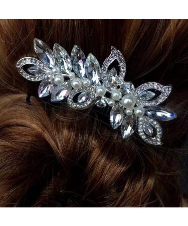 Bridal Flower Pearl Hair Clips Comb - Wedding Headpiece for Women (Silver) - Buy Online on GoSupps.com