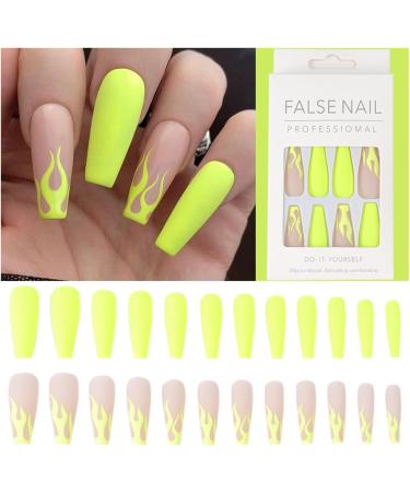Nail art patches beautiful and fashionable nail patches finger decorations beauty decoration supplies frosted fluorescent yellow flame long ballet nails European and American style nail art produ 1 count (Pack of 1) Cblcy-18 - Buy Online on GoSupps.com