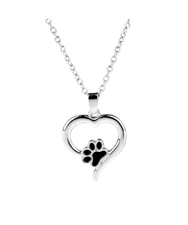 Hmooy paw print necklace puppy paw always in my heart trailer necklace nice chain nicer dog cat paw print love heart necklace animal lover gifts for women teen girls style 1