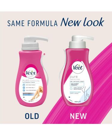 Veet Pure Hair Removal Cream 400ml Legs & Body Sensitive Skin Pleasant Fragrance Hydrates & Exfoliates Least Ingredients Aloe Vera Results in 5 Minutes Long Lasting Hydration 24hr Smoothness 400 ml (Pack of 1) - Buy Online on GoSupps.com
