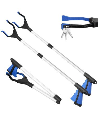 2 Pack 32 Inch Reacher Grabber Tool with 360 Anti-Slip Rotating Jaw, Foldable Grabbers for Elderly, Lightweight Trash Claw Grabber with Magnet, Garden Nabber, Mobility Aid Reaching Assist Tool (Blue)