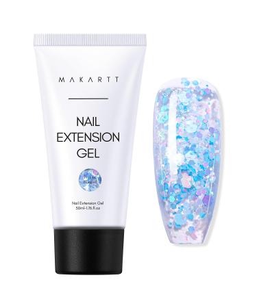 Makartt Poly Nail Gel - Blue Giltter 50ML Gel Builder for Shiny-Looking Nail Strengthener 3D Diy Hard Gel Manicures Nail Art At Home-Frozen Bluebell