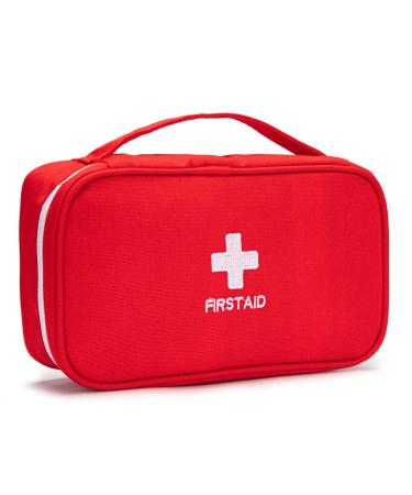 Jipemtra First Aid Bag Tote Empty Small First Aid Kit Bag Outdoor Travel Rescue Pouch First Responder Medicine Bag Pocket Container for Car Home Office Sport Outdoors (Red Handle)